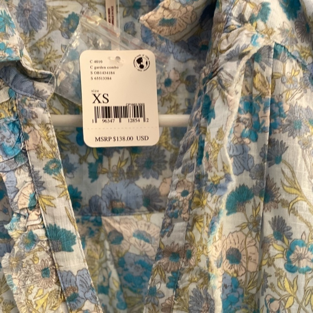 NWT: Free People Wild Gardenia Ruffle Cotton Blouse Size XS - Picture 7 of 11